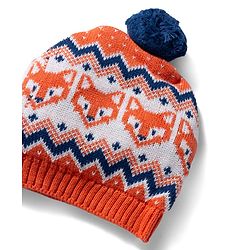 Babyhug 100% Cotton Sweater Knit Woollen Cap & Mittens With Fox Design Orange - Diameter 15 cm