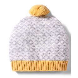 Babyhug 100% Cotton Knit Woollen Cap & Mittens With Geometric Design Grey- Diameter 12 cm
