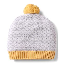 Babyhug 100% Cotton Knit Woollen Cap & Mittens With Geometric Design Grey- Diameter 12 cm