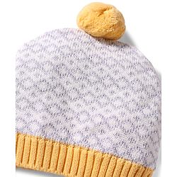Babyhug 100% Cotton Knit Woollen Cap & Mittens With Geometric Design Grey- Diameter 12 cm