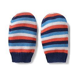 Babyhug 100% Cotton Knit Woollen Cap & Mittens With Striped Design Multicolor- Diameter 12 cm