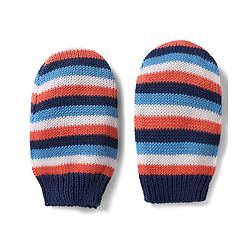Babyhug 100% Cotton Knit Woollen Cap & Mittens With Striped Design Multicolor- Diameter 12 cm