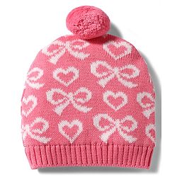 Babyhug 100% Cotton Knit Woollen Cap & Mittens With Bow Design Pink- Diameter 10 cm