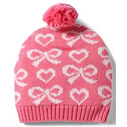 Babyhug 100% Cotton Knit Woollen Cap & Mittens With Bow Design Pink- Diameter 10 cm