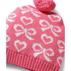 Babyhug 100% Cotton Knit Woollen Cap & Mittens With Bow Design Pink- Diameter 10 cm