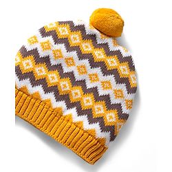 Babyhug 100% Cotton Sweater Knit Woollen Cap & Mittens Mustard - Diameter 15 cm