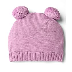 Babyhug Organic 100% Cotton Knit Woollen Cap & Mittens With Bear Design Purple - Diameter 12 cm