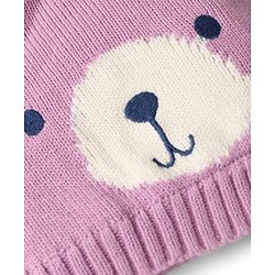 Babyhug Organic 100% Cotton Knit Woollen Cap & Mittens With Bear Design Purple - Diameter 12 cm
