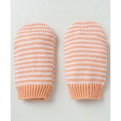 Babyhug Organic 100% Cotton Knit Woollen Caps and Set With Pom Pom Cap With Bear Design Peach - Diameter 14 cm