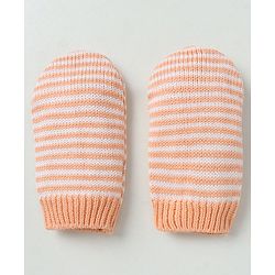 Babyhug Organic 100% Cotton Knit Woollen Caps and Set With Pom Pom Cap With Bear Design Peach - Diameter 14 cm
