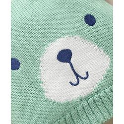 Babyhug 100% Cotton Knit Solid Woollen Cap & Mittens With Bear Design Green- Diameter 16 cm