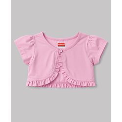 Babyhug Poplin Woven Floral Printed Frock with Half Sleeves Shrug & Headband- White & Pink