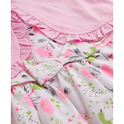 Babyhug Poplin Woven Floral Printed Frock with Half Sleeves Shrug & Headband- White & Pink