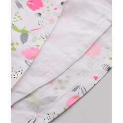 Babyhug Poplin Woven Floral Printed Frock with Half Sleeves Shrug & Headband- White & Pink