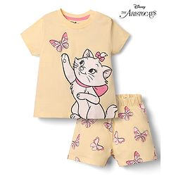 Babyhug Disney Single Jersey Knit Half Sleeves T-Shirt & Shorts  Night Suit with Marie Graphics - Peach