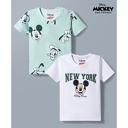 Babyhug Disney Single Jersey Knit Half Sleeves Round Neck T-Shirt With Mickey Mouse Graphics Pack of 2 - White