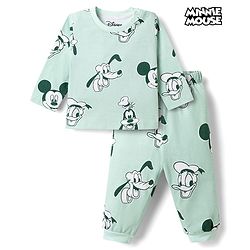 Babyhug Disney Single Jersey Knit Full Sleeves T-Shirt & Pyjama Night Suit With Mickey Mouse Print - Light Green