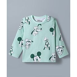 Babyhug Disney Single Jersey Knit Full Sleeves T-Shirt & Pyjama Night Suit With Mickey Mouse Print - Light Green