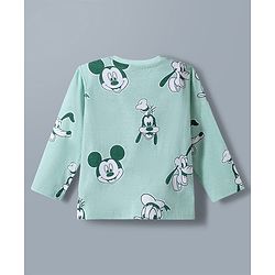 Babyhug Disney Single Jersey Knit Full Sleeves T-Shirt & Pyjama Night Suit With Mickey Mouse Print - Light Green