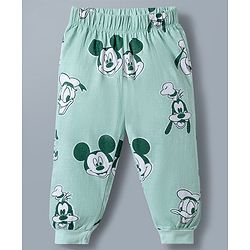 Babyhug Disney Single Jersey Knit Full Sleeves T-Shirt & Pyjama Night Suit With Mickey Mouse Print - Light Green