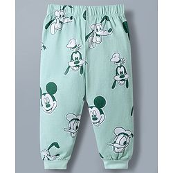 Babyhug Disney Single Jersey Knit Full Sleeves T-Shirt & Pyjama Night Suit With Mickey Mouse Print - Light Green