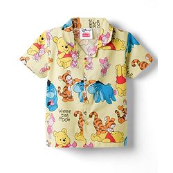 Babyhug Disney 100% Cotton Knit Half Sleeves Co-Ords Shirt & Shorts Night Suit With Winnie & Friends Print - Yellow