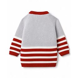 Babyhug 100% Cotton Knit Full Raglan Sleeves Fox Embroidered Sweater Set With Cap - Red