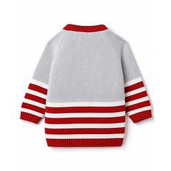 Babyhug 100% Cotton Knit Full Raglan Sleeves Fox Embroidered Sweater Set With Cap - Red