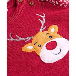 Babyhug 100% Cotton Knit Full Raglan Sleeves Reindeer Designed Sweater Set with Cap - Red