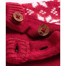 Babyhug 100% Cotton Knit Full Raglan Sleeves Reindeer Designed Sweater Set with Cap - Red