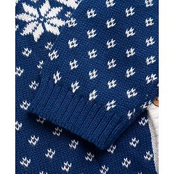 Babyhug 100% Cotton Knit Full Sleeves Floral Designed Front Open Sweater Set with Cap - Navy