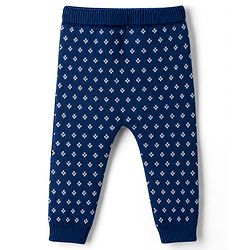 Babyhug 100% Cotton Knit Full Sleeves Floral Designed Front Open Sweater Set with Cap - Navy
