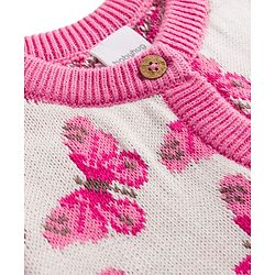 Babyhug Knit Organic 100% Cotton Full Sleeves Butterfly Designed Front Open Sweater Set with Cap - Pink