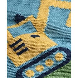 Babyhug Organic 100% Cotton Knit Full Raglan Sleeves Colour Block Striped & JCB Designed Sweater Set With Cap- Sky