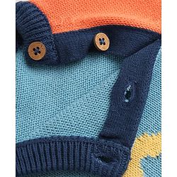 Babyhug Organic 100% Cotton Knit Full Raglan Sleeves Colour Block Striped & JCB Designed Sweater Set With Cap- Sky