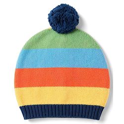 Babyhug Organic 100% Cotton Knit Full Raglan Sleeves Colour Block Striped & JCB Designed Sweater Set With Cap- Sky