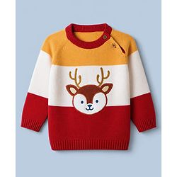 Babyhug 100% Cotton Knit Full Sleeves Dear Applique Sweater Set with Cap - Red