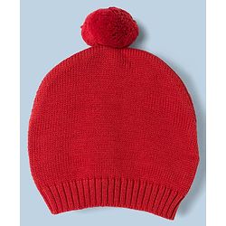 Babyhug 100% Cotton Knit Full Sleeves Dear Applique Sweater Set with Cap - Red
