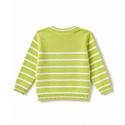 Babyhug Organic 100% Cotton Knit Full Sleeves Striped & Zebra Designed Sweater Set With Cap- Lime Green