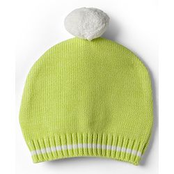 Babyhug Organic 100% Cotton Knit Full Sleeves Striped & Zebra Designed Sweater Set With Cap- Lime Green