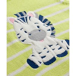Babyhug Organic 100% Cotton Knit Full Sleeves Striped & Zebra Designed Sweater Set With Cap- Lime Green