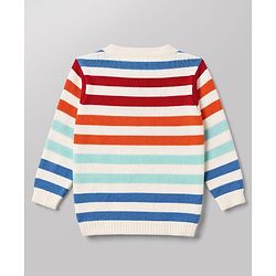 Babyhug Organic 100% Cotton Knit Full Sleeves Striped & Zebra Designed Sweater Set With Cap- Rust Orange
