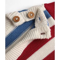 Babyhug Organic 100% Cotton Knit Full Sleeves Striped & Zebra Designed Sweater Set With Cap- Rust Orange