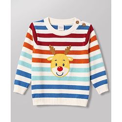Babyhug Organic 100% Cotton Knit Full Sleeves Striped & Zebra Designed Sweater Set With Cap- Rust Orange