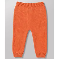 Babyhug Organic 100% Cotton Knit Full Sleeves Striped & Zebra Designed Sweater Set With Cap- Rust Orange