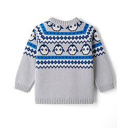 Babyhug 100% Cotton Knit Full Raglan Sleeves Penguin Designed Sweater Set with Cap - Navy & Grey