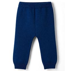 Babyhug 100% Cotton Knit Full Raglan Sleeves Penguin Designed Sweater Set with Cap - Navy & Grey