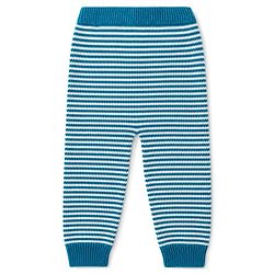 Babyhug 100% Cotton Knit Full Raglan Sleeves Striped Sweater Set with Cap & Bear Face Applique - Blue
