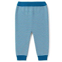 Babyhug 100% Cotton Knit Full Raglan Sleeves Striped Sweater Set with Cap & Bear Face Applique - Blue