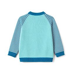 Babyhug 100% Cotton Knit Full Raglan Sleeves Striped Sweater Set with Cap & Bear Face Applique - Blue